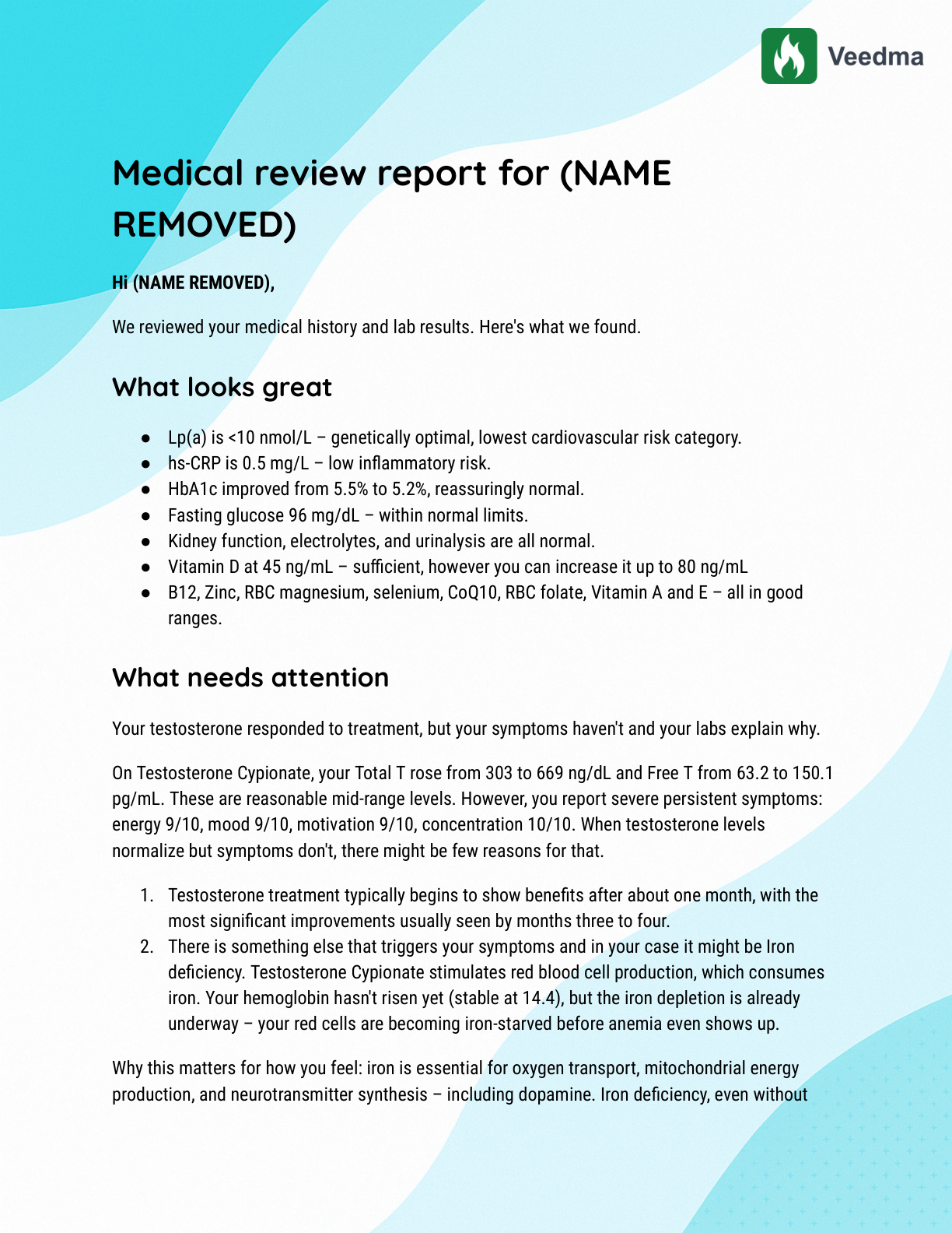 Sample Veedma lab review report – blurred preview
